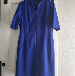 Talbots Royal Blue Zip-Front Midi Dress With Front Pockets